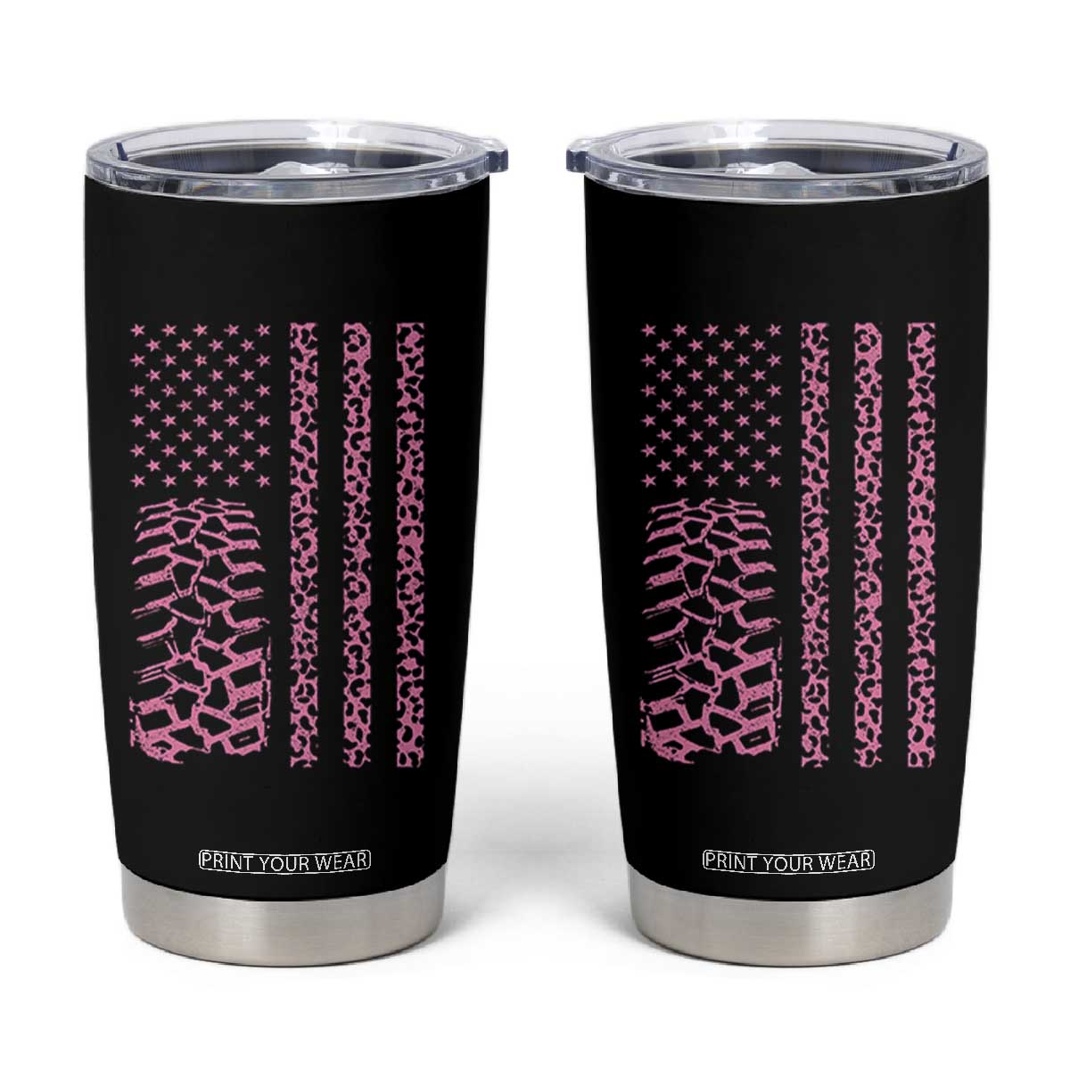 Off Road Car Wheel Pink Leopard Print American Flag Tumbler Cup TS11 Black Print Your Wear