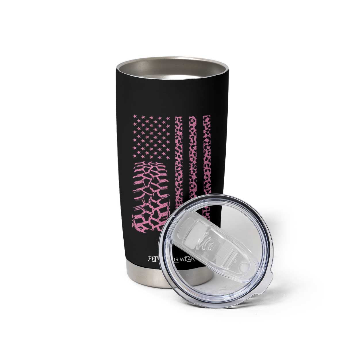 Off Road Car Wheel Pink Leopard Print American Flag Tumbler Cup TS11 Print Your Wear