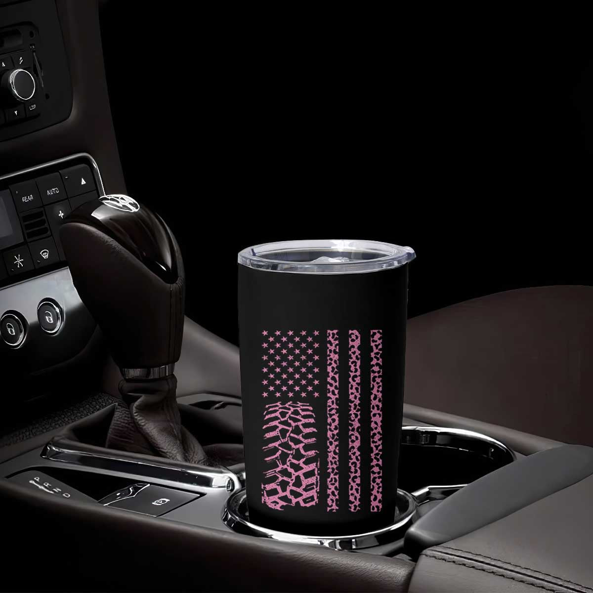 Off Road Car Wheel Pink Leopard Print American Flag Tumbler Cup TS11 Print Your Wear