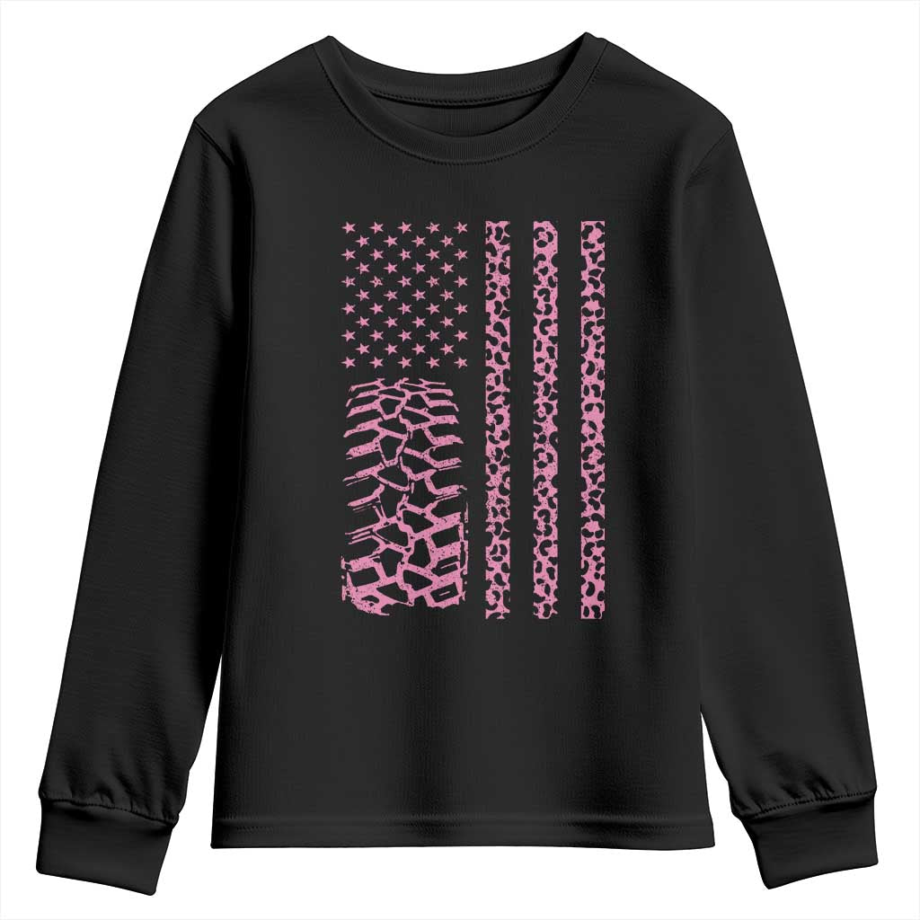 Off Road Car Wheel Pink Leopard Print American Flag Youth Sweatshirt TS11 Black Print Your Wear