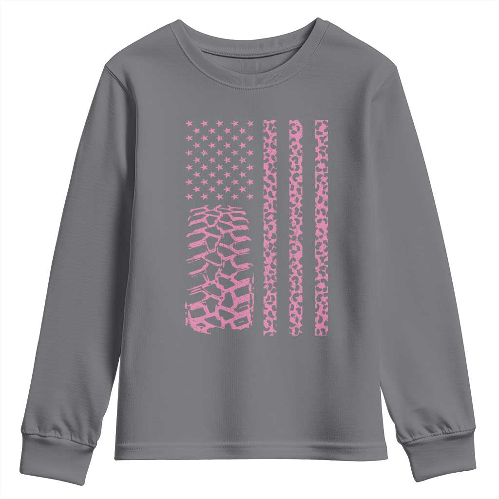 Off Road Car Wheel Pink Leopard Print American Flag Youth Sweatshirt TS11 Charcoal Print Your Wear