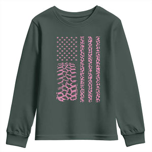 Off Road Car Wheel Pink Leopard Print American Flag Youth Sweatshirt TS11 Dark Forest Green Print Your Wear