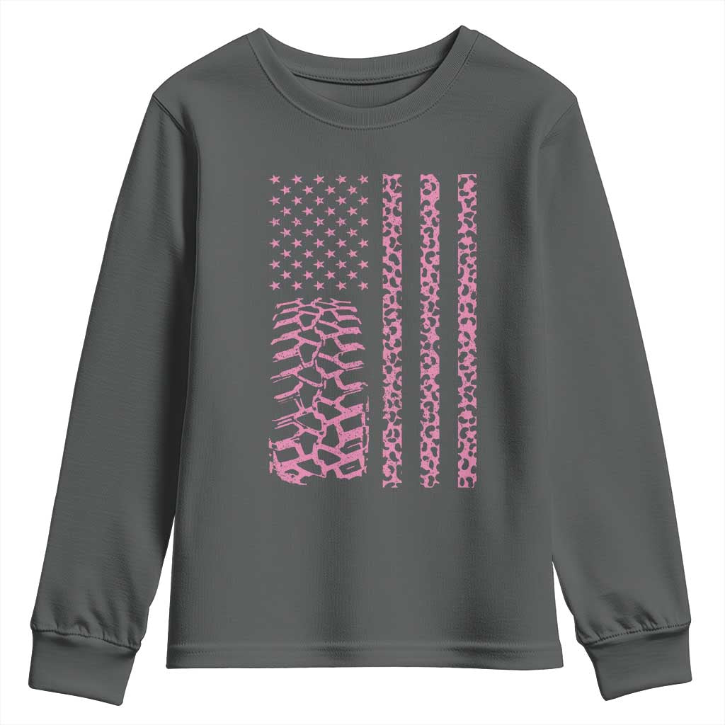 Off Road Car Wheel Pink Leopard Print American Flag Youth Sweatshirt TS11 Dark Heather Print Your Wear