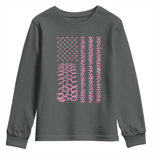 Off Road Car Wheel Pink Leopard Print American Flag Youth Sweatshirt TS11 Dark Heather Print Your Wear