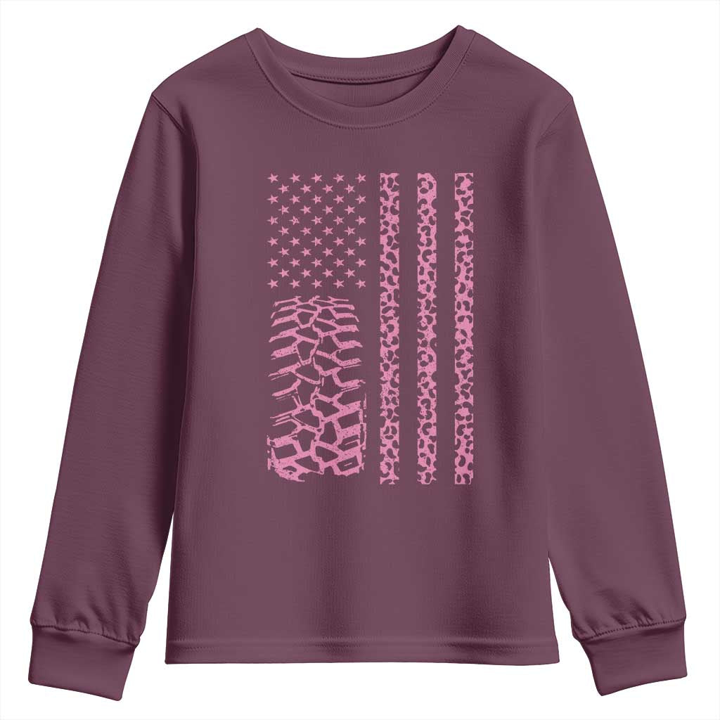 Off Road Car Wheel Pink Leopard Print American Flag Youth Sweatshirt TS11 Maroon Print Your Wear