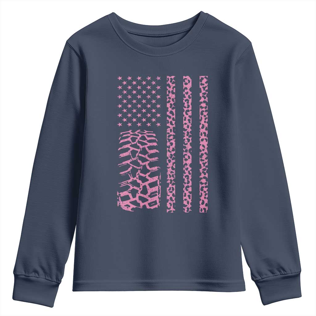 Off Road Car Wheel Pink Leopard Print American Flag Youth Sweatshirt TS11 Navy Print Your Wear