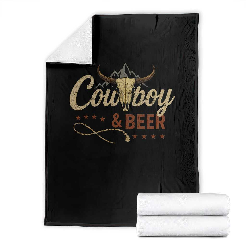 Funny Cowboy And Beer Throw Blanket Western Country Music Longhorn Skull TS11 Black Print Your Wear