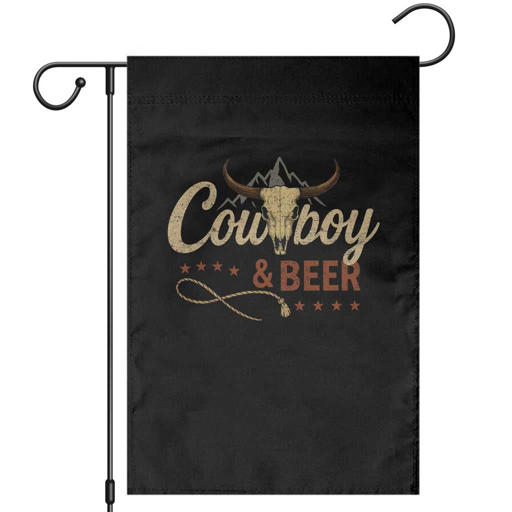 Funny Cowboy And Beer Garden Flag Western Country Music Longhorn Skull TS11 Black Print Your Wear