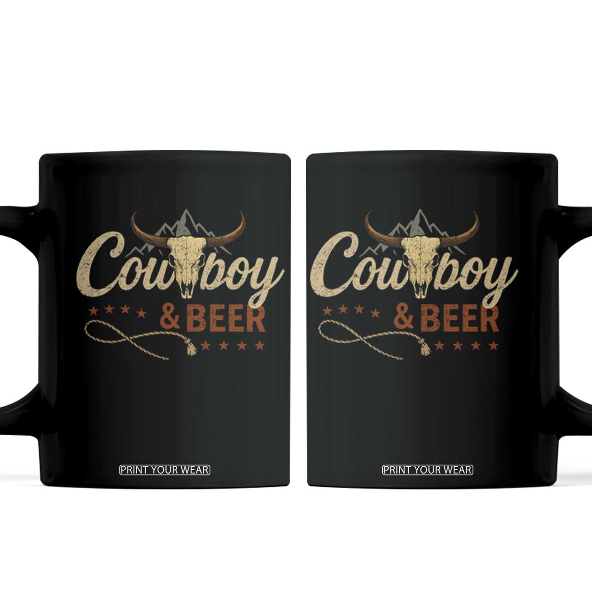 Funny Cowboy And Beer Coffee Mug Western Country Music Longhorn Skull TS11 Black Print Your Wear