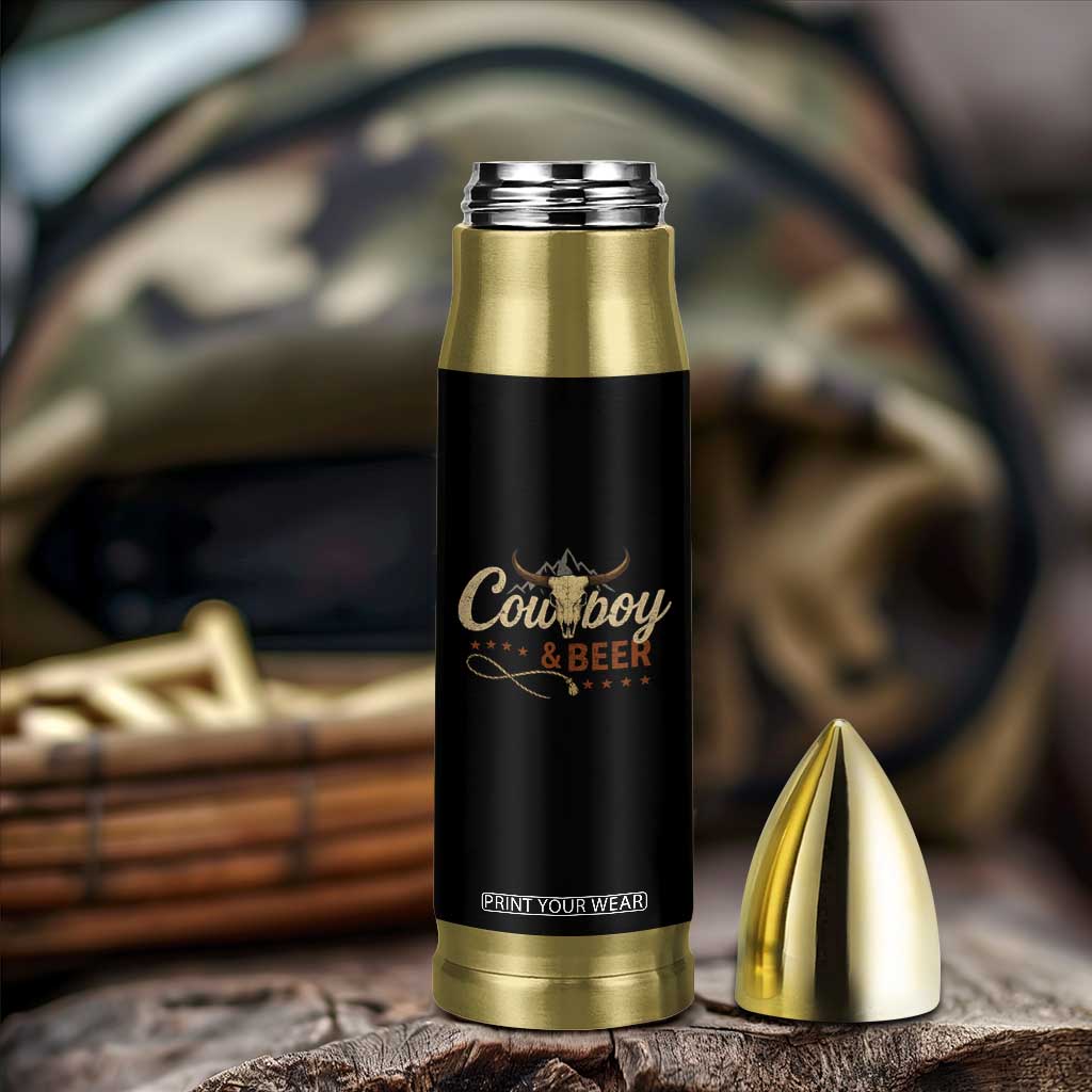 Funny Cowboy And Beer Bullet Tumbler Western Country Music Longhorn Skull TS11 Print Your Wear