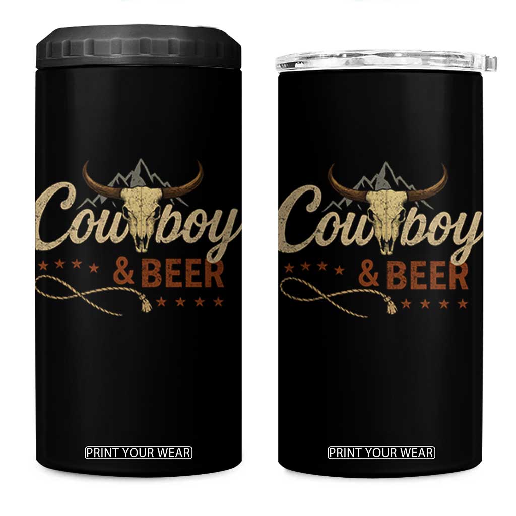 Funny Cowboy And Beer 4 in 1 Can Cooler Tumbler Western Country Music Longhorn Skull TS11 One Size: 16 oz Black Print Your Wear