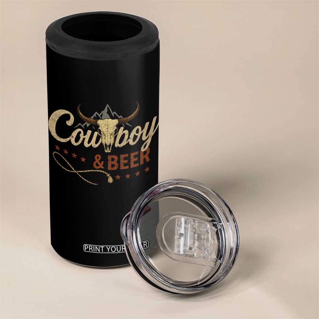 Funny Cowboy And Beer 4 in 1 Can Cooler Tumbler Western Country Music Longhorn Skull TS11 Print Your Wear