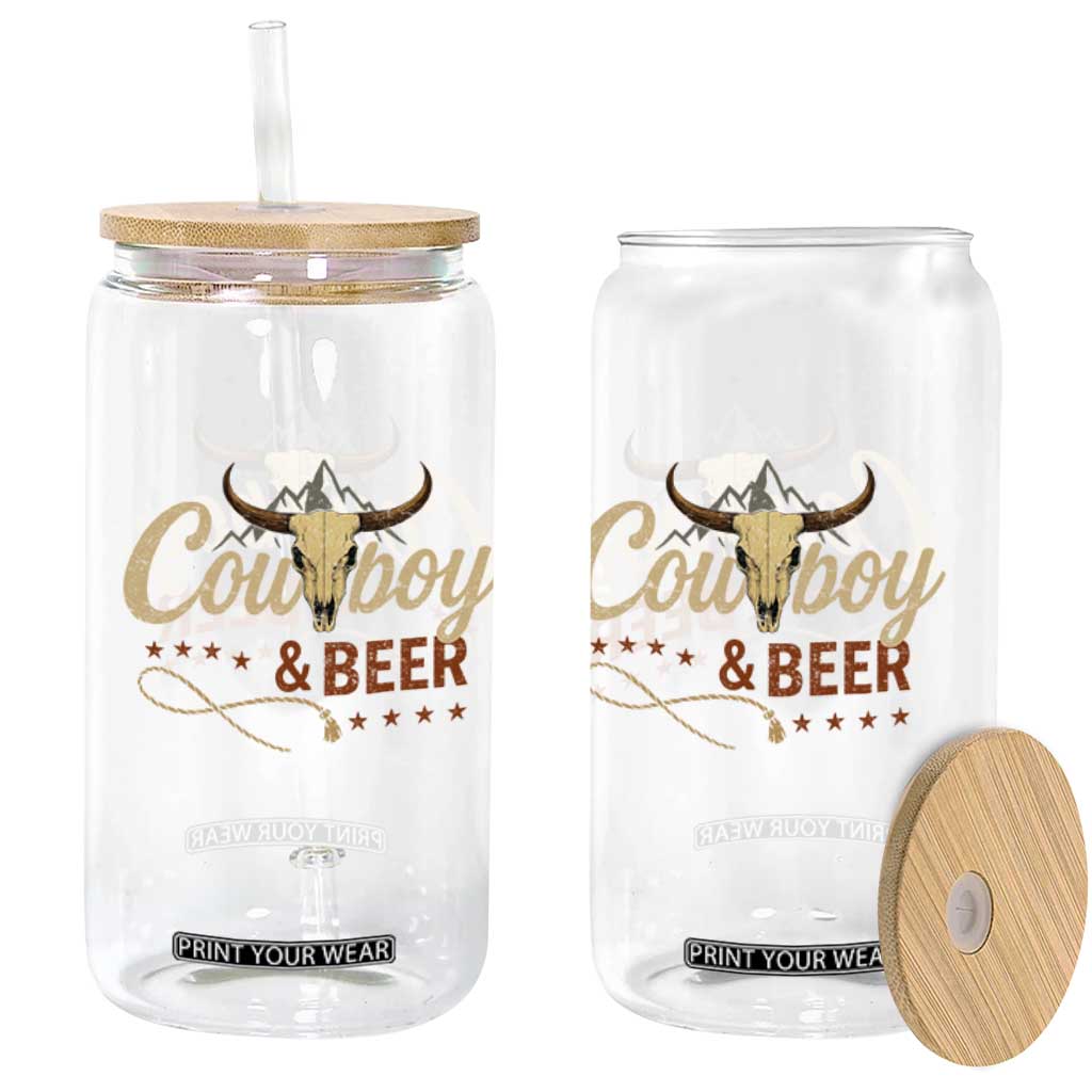 Funny Cowboy And Beer Glass Can Western Country Music Longhorn Skull TS11 Print Your Wear