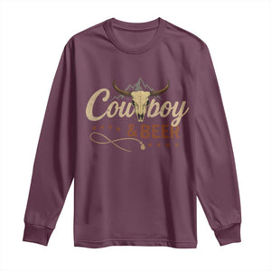 Funny Cowboy And Beer Long Sleeve Shirt Western Country Music Longhorn Skull TS11 Maroon Print Your Wear