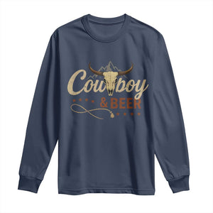 Funny Cowboy And Beer Long Sleeve Shirt Western Country Music Longhorn Skull TS11 Navy Print Your Wear
