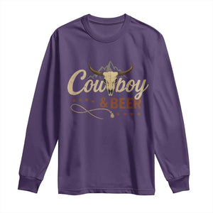 Funny Cowboy And Beer Long Sleeve Shirt Western Country Music Longhorn Skull TS11 Purple Print Your Wear