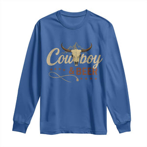 Funny Cowboy And Beer Long Sleeve Shirt Western Country Music Longhorn Skull TS11 Royal Blue Print Your Wear