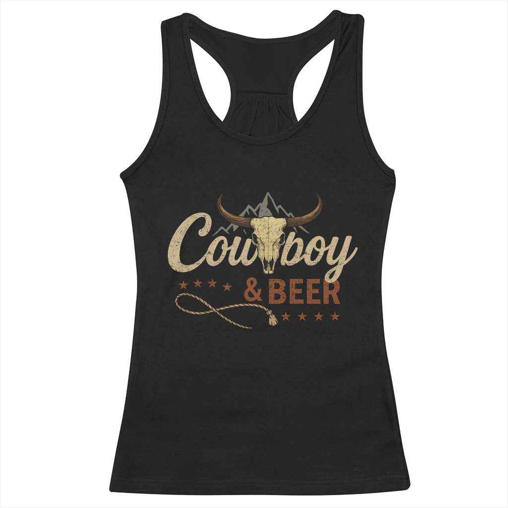 Funny Cowboy And Beer Racerback Tank Top Western Country Music Longhorn Skull TS11 Black Print Your Wear