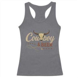 Funny Cowboy And Beer Racerback Tank Top Western Country Music Longhorn Skull TS11 Charcoal Print Your Wear