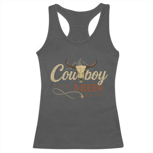 Funny Cowboy And Beer Racerback Tank Top Western Country Music Longhorn Skull TS11 Dark Heather Print Your Wear