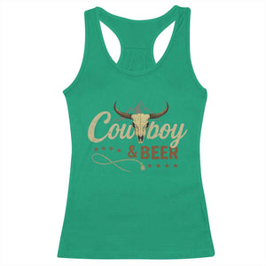 Funny Cowboy And Beer Racerback Tank Top Western Country Music Longhorn Skull TS11 Irish Green Print Your Wear