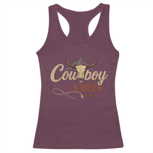 Funny Cowboy And Beer Racerback Tank Top Western Country Music Longhorn Skull TS11 Maroon Print Your Wear