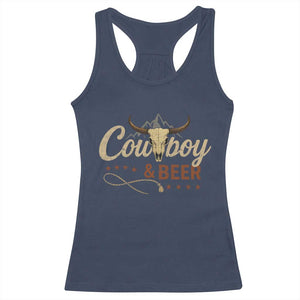 Funny Cowboy And Beer Racerback Tank Top Western Country Music Longhorn Skull TS11 Navy Print Your Wear