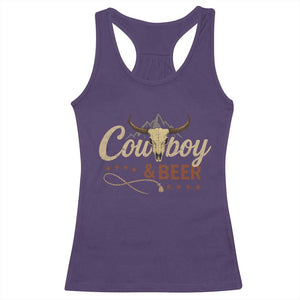 Funny Cowboy And Beer Racerback Tank Top Western Country Music Longhorn Skull TS11 Purple Print Your Wear