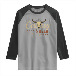 Funny Cowboy And Beer Raglan Shirt Western Country Music Longhorn Skull TS11 Sport Gray Black Print Your Wear