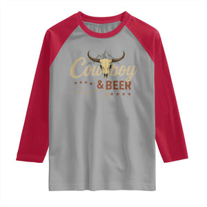 Funny Cowboy And Beer Raglan Shirt Western Country Music Longhorn Skull TS11 Sport Gray Red Print Your Wear