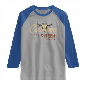 Funny Cowboy And Beer Raglan Shirt Western Country Music Longhorn Skull TS11 Sport Gray Royal Print Your Wear