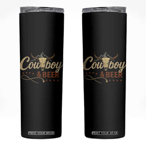 Funny Cowboy And Beer Skinny Tumbler Western Country Music Longhorn Skull TS11 Black Print Your Wear