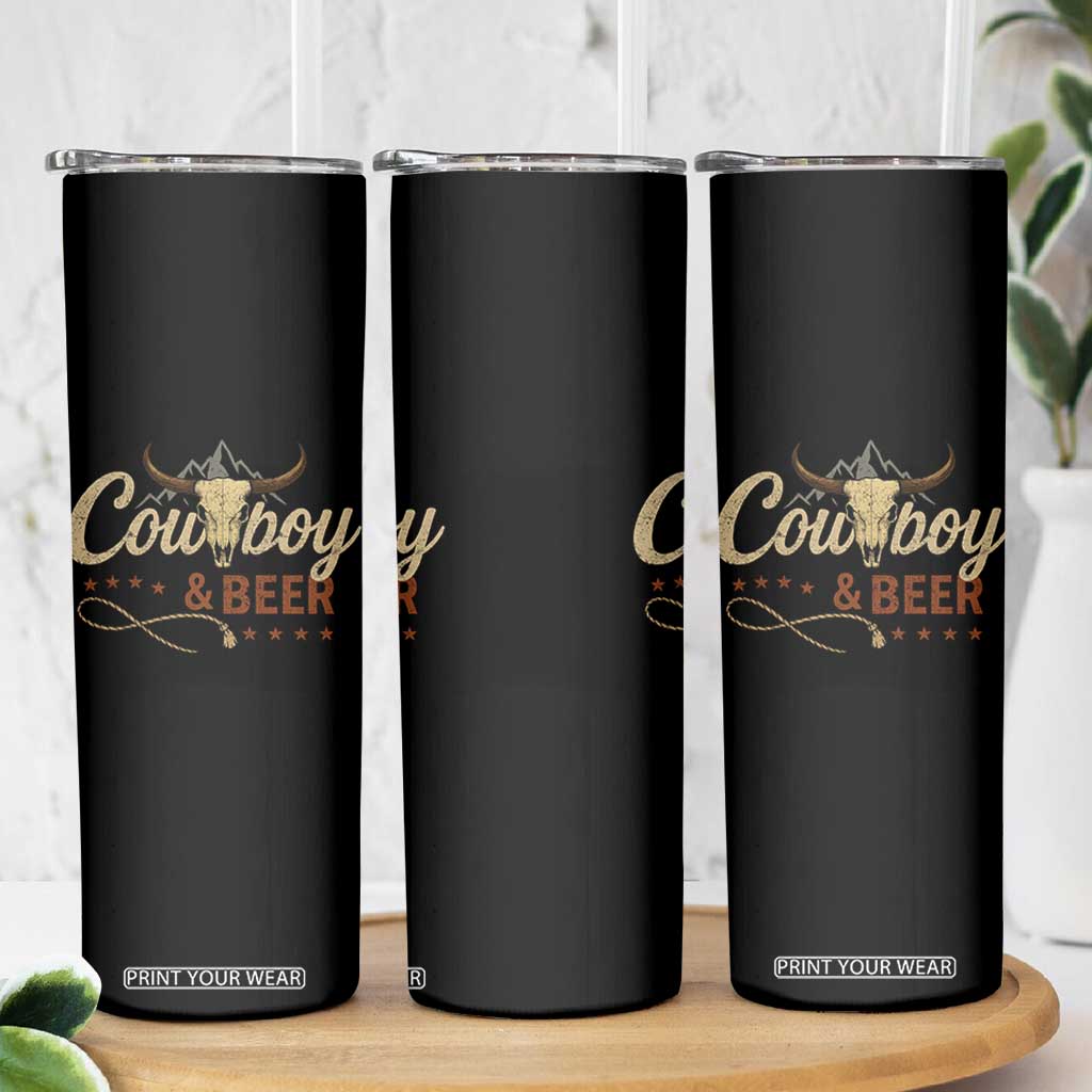 Funny Cowboy And Beer Skinny Tumbler Western Country Music Longhorn Skull TS11 Print Your Wear