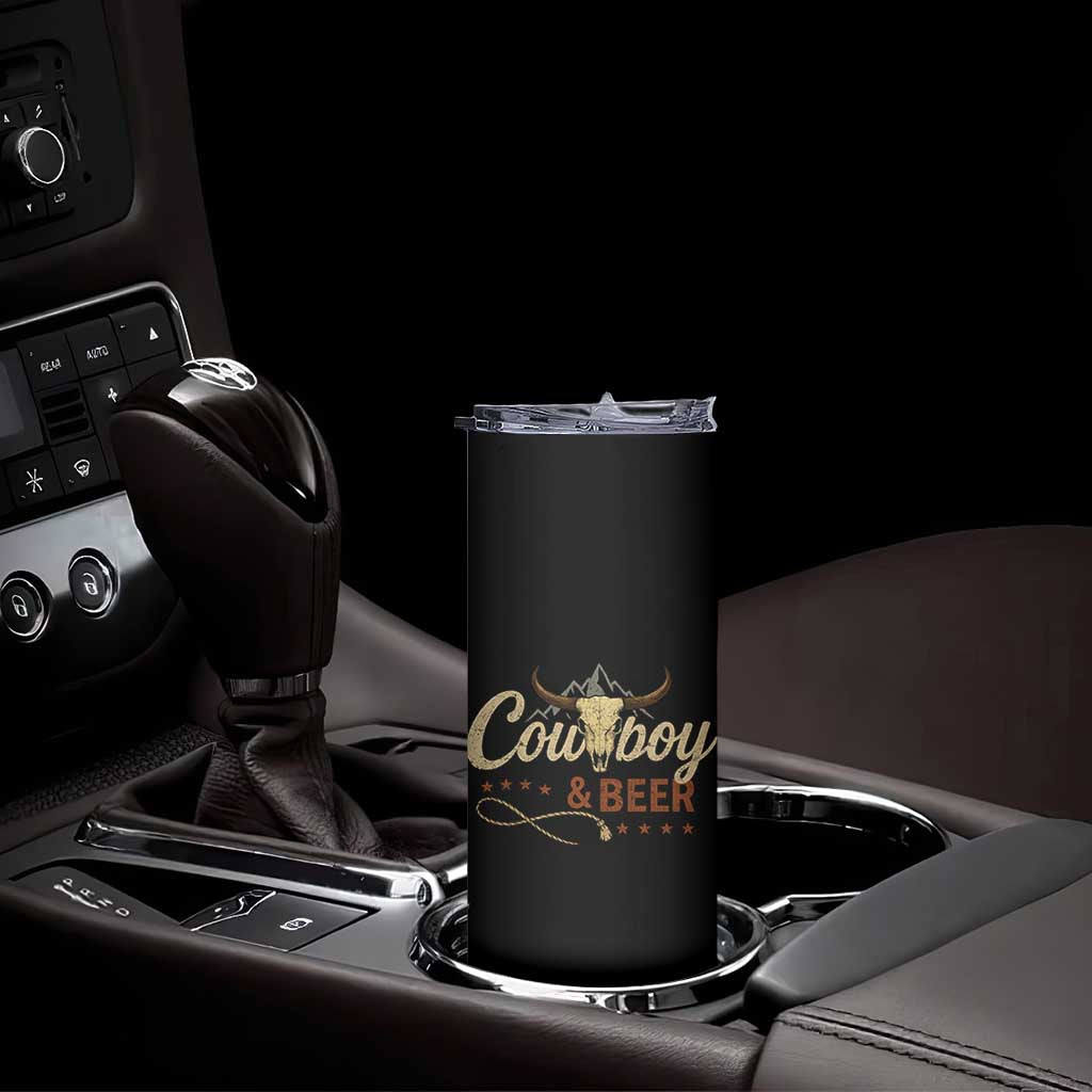Funny Cowboy And Beer Skinny Tumbler Western Country Music Longhorn Skull TS11 Print Your Wear