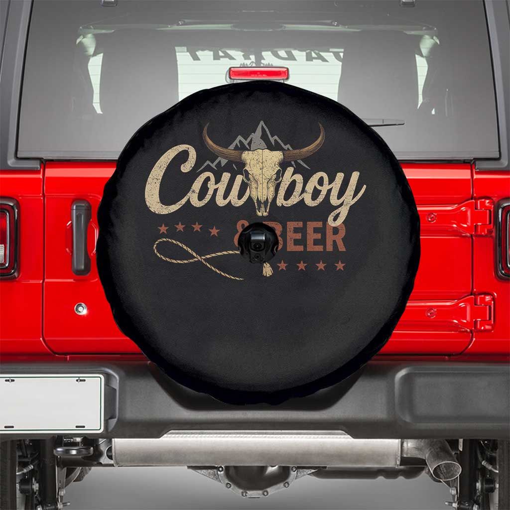 Funny Cowboy And Beer Spare Tire Cover Western Country Music Longhorn Skull TS11 Black Print Your Wear