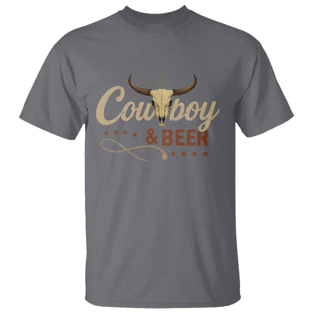 Funny Cowboy And Beer T Shirt Western Country Music Longhorn Skull TS11 Charcoal Print Your Wear