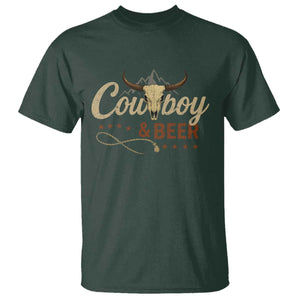 Funny Cowboy And Beer T Shirt Western Country Music Longhorn Skull TS11 Dark Forest Green Print Your Wear
