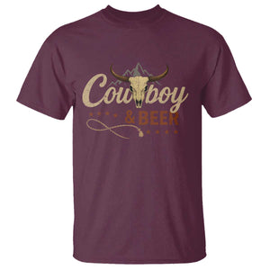 Funny Cowboy And Beer T Shirt Western Country Music Longhorn Skull TS11 Maroon Print Your Wear