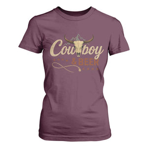 Funny Cowboy And Beer T Shirt For Women Western Country Music Longhorn Skull TS11 Maroon Print Your Wear