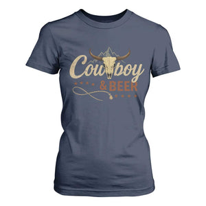 Funny Cowboy And Beer T Shirt For Women Western Country Music Longhorn Skull TS11 Navy Print Your Wear