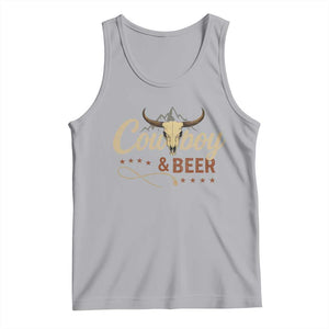 Funny Cowboy And Beer Tank Top Western Country Music Longhorn Skull TS11 Athletic Heather Print Your Wear