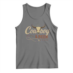 Funny Cowboy And Beer Tank Top Western Country Music Longhorn Skull TS11 Black Heather Print Your Wear