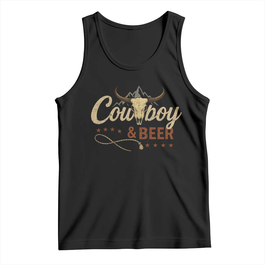 Funny Cowboy And Beer Tank Top Western Country Music Longhorn Skull TS11 Black Print Your Wear