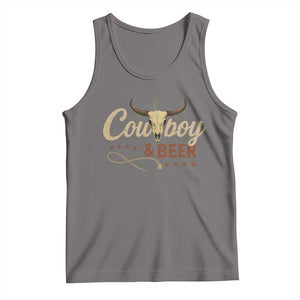 Funny Cowboy And Beer Tank Top Western Country Music Longhorn Skull TS11 Deep Heather Print Your Wear