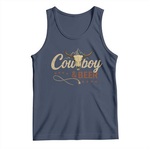 Funny Cowboy And Beer Tank Top Western Country Music Longhorn Skull TS11 Navy Print Your Wear