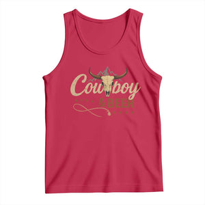Funny Cowboy And Beer Tank Top Western Country Music Longhorn Skull TS11 Red Print Your Wear