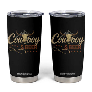 Funny Cowboy And Beer Tumbler Cup Western Country Music Longhorn Skull TS11 Black Print Your Wear