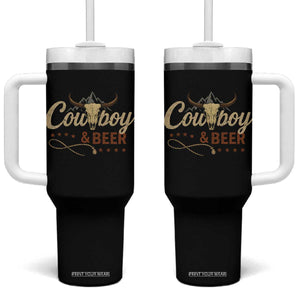 Funny Cowboy And Beer Tumbler With Handle Western Country Music Longhorn Skull TS11 One Size: 40 oz Black Print Your Wear