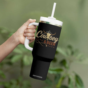 Funny Cowboy And Beer Tumbler With Handle Western Country Music Longhorn Skull TS11 Print Your Wear
