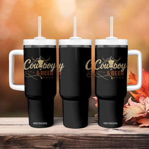 Funny Cowboy And Beer Tumbler With Handle Western Country Music Longhorn Skull TS11 Print Your Wear